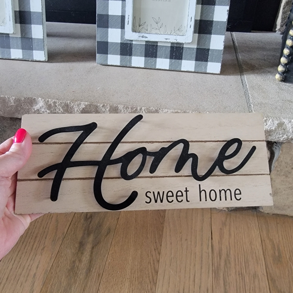 Black and White Plaid Picture Frames with Home Sweet Home Sign - Picture 2 of 5